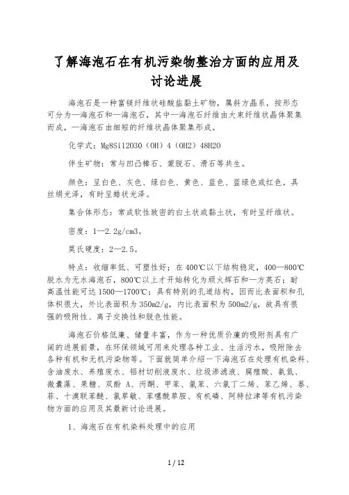 了解海泡石在有机污染物治理方面的应用及研究进展