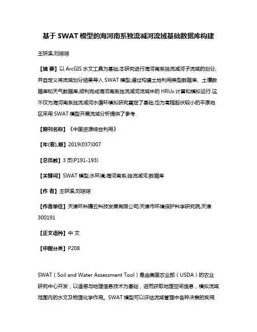 基于SWAT模型的海河南系独流减河流域基础数据库构建