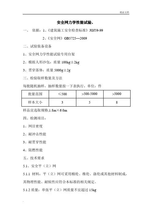 安全网、检验标准