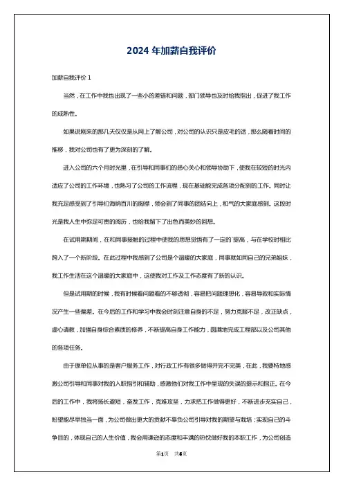 2024年加薪自我评价