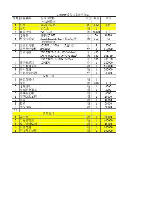 1mw高压10kv并网设备报价汇总12.10(1)