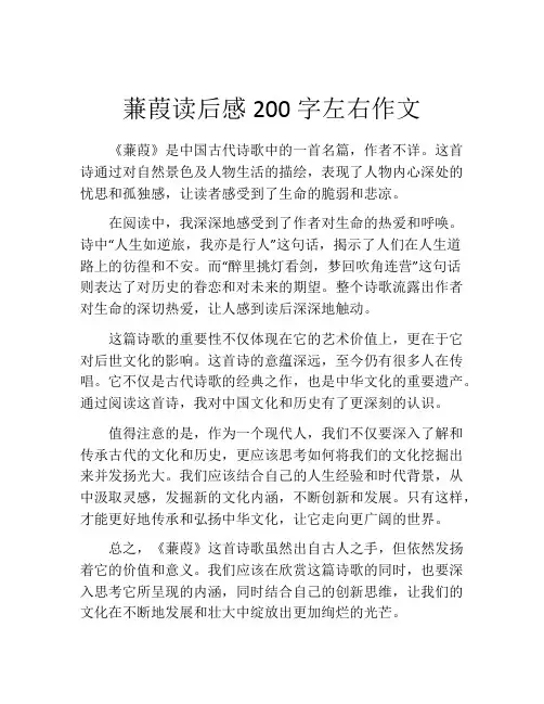 蒹葭读后感200字左右作文