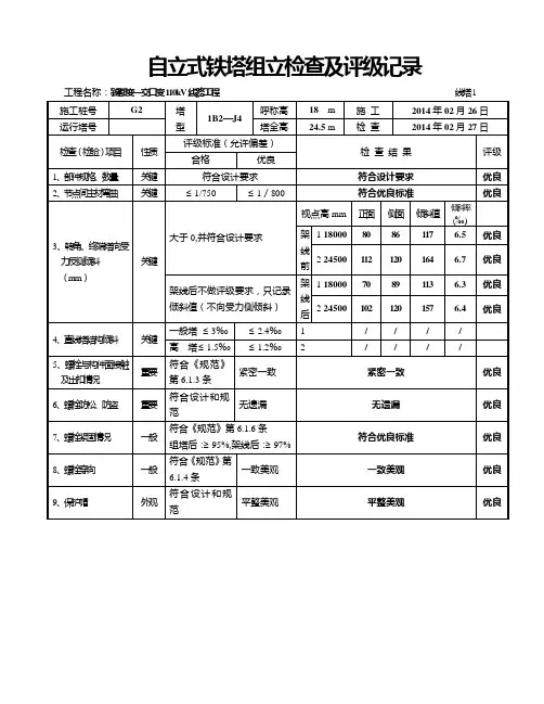 自立式铁塔组立检查及评级记