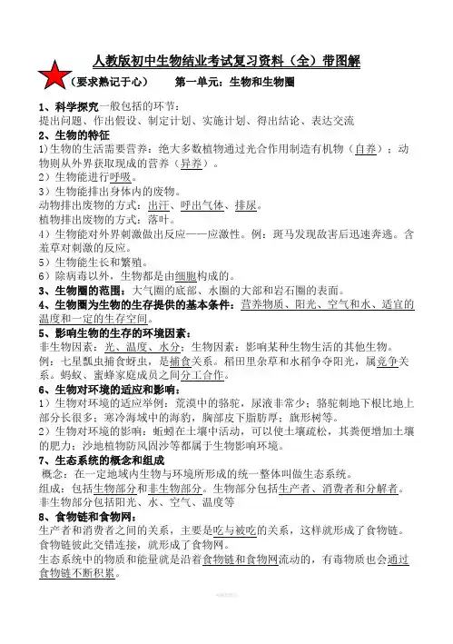 人教版初中生物结业考试复习资料(全)带详细图解