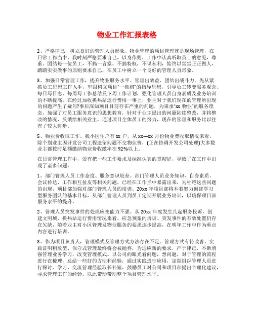 物业工作汇报表格