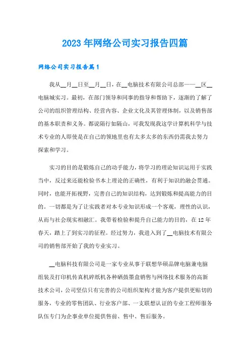 2023年网络公司实习报告四篇