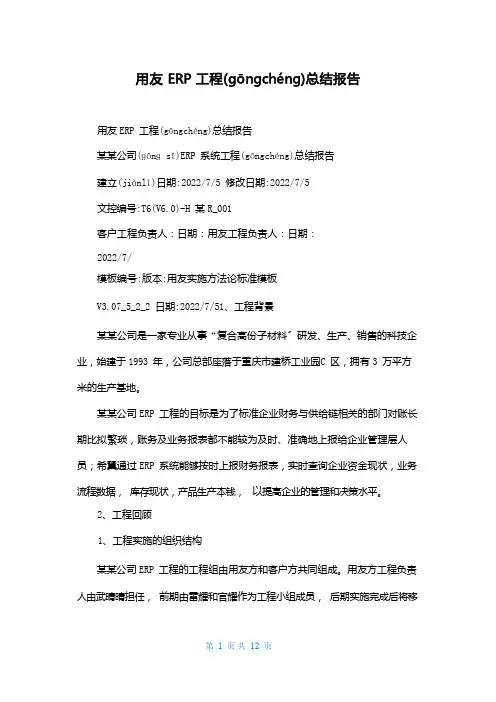 用友ERP项目总结报告
