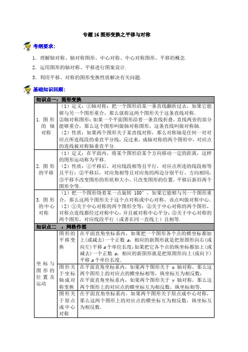 专题16 图形变换之平移与对称(解析版)