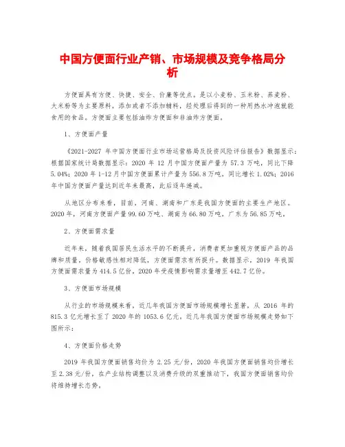 中国方便面行业产销、市场规模及竞争格局分析