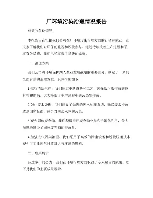 厂环境污染治理情况报告