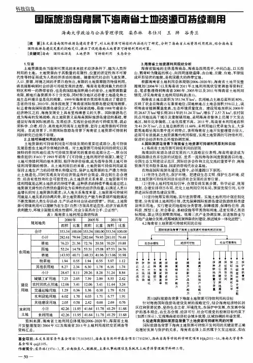 国际旅游岛背景下海南省土地资源可持续利用