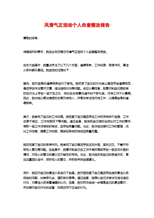风清气正活动个人自查整改报告