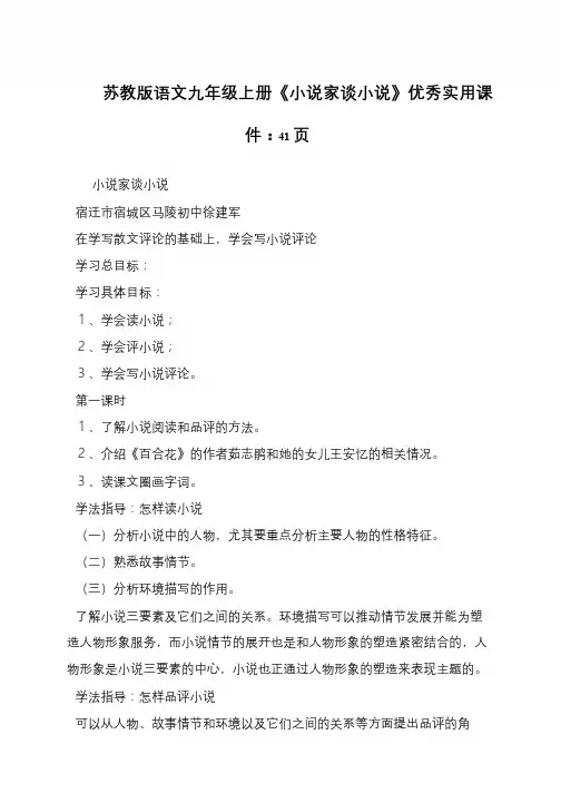苏教版语文九年级上册《小说家谈小说》优秀实用课件：41页