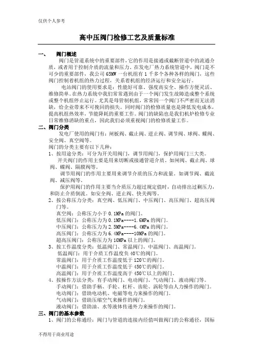 高中压阀门检修工艺及质量标准