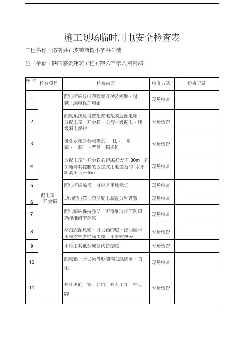 施工现场临时用电安全检查表
