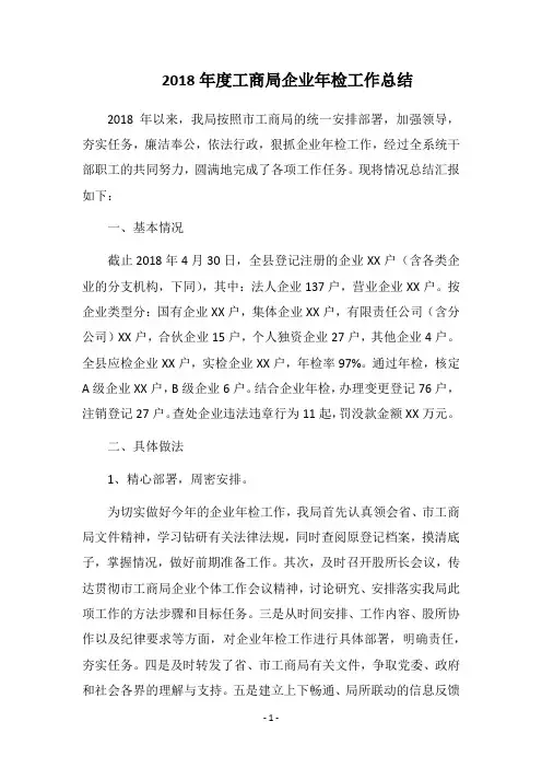 2018年度工商局企业年检工作总结