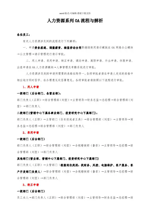 人力资源系列OA流程与解析