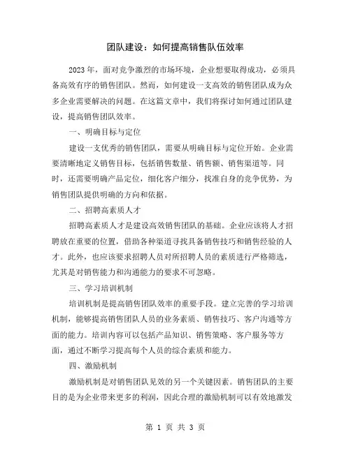 团队建设：如何提高销售队伍效率