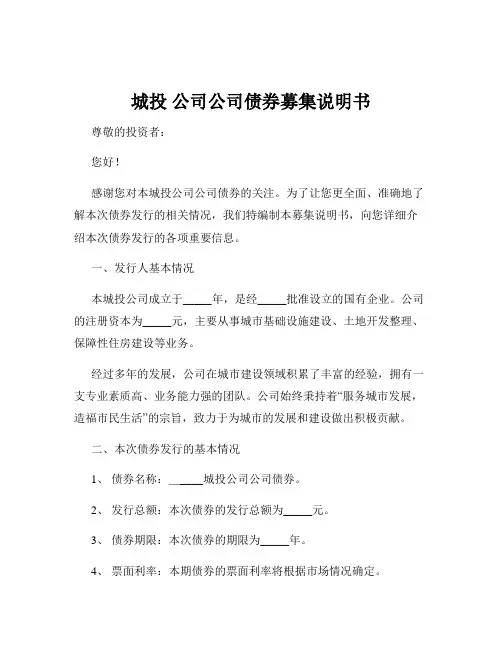 城投 公司公司债券募集说明书