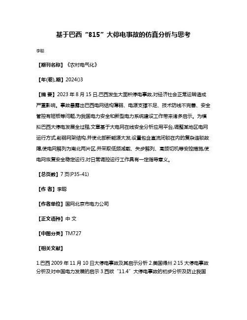 基于巴西“8·15”大停电事故的仿真分析与思考