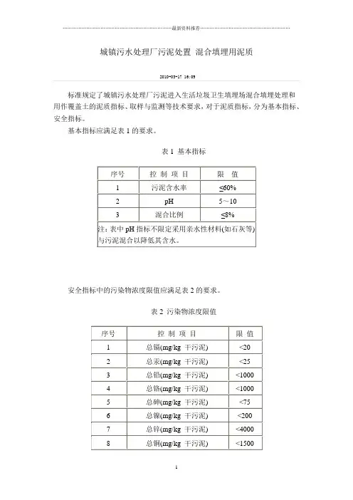 城镇污水处理厂污泥处置 混合填埋用泥质