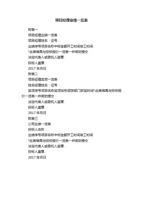 项目经理业绩一览表