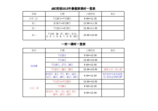 ABC暑假班课时表