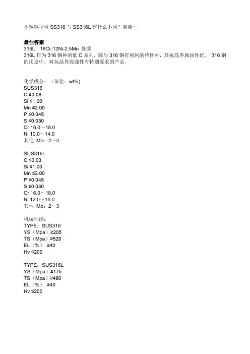 常用不锈钢型号