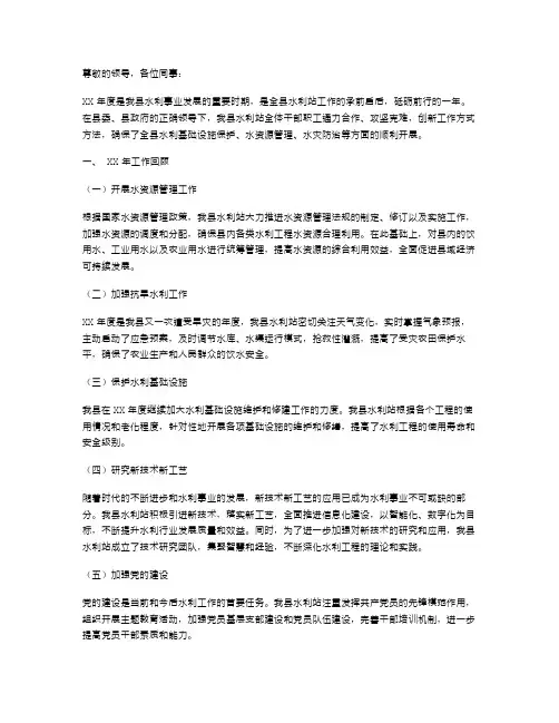 县水利站XX年述职报告