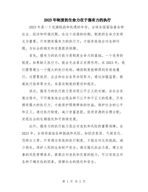 2023年制度的生命力在于强有力的执行