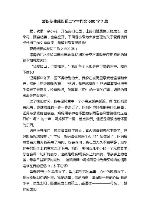 爱促使我成长初二学生作文600字7篇