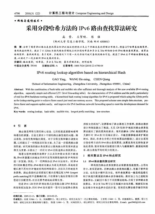 采用分段哈希方法的IPv6路由查找算法研究