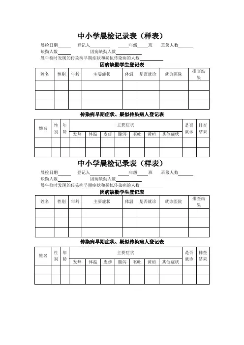 中小学晨检记录表