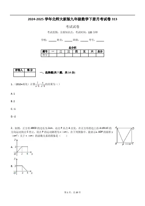 2024-2025学年北师大新版九年级数学下册月考试卷313