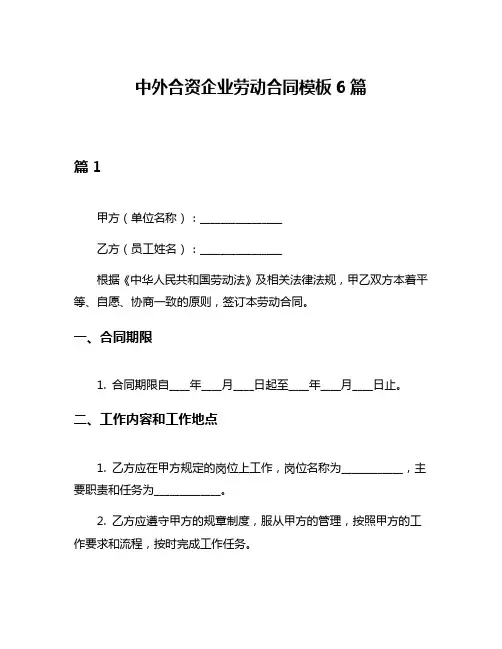 中外合资企业劳动合同模板6篇