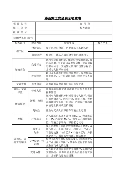 路面施工交通安全检查表