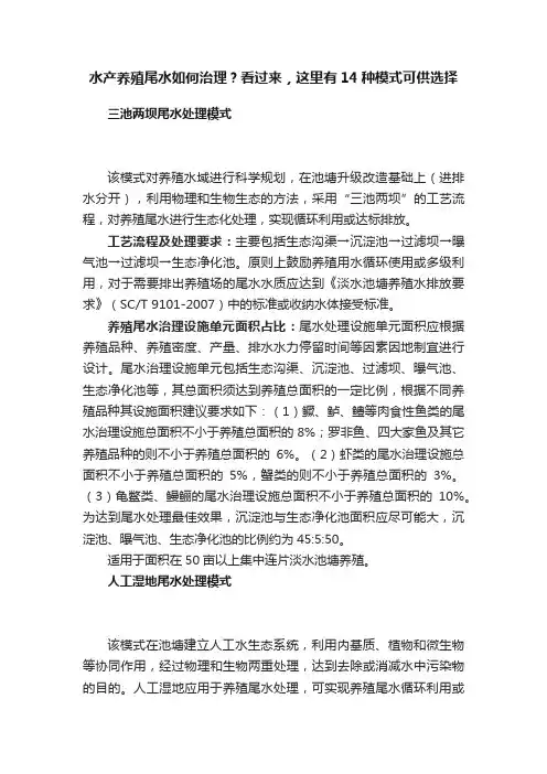 水产养殖尾水如何治理？看过来，这里有14种模式可供选择