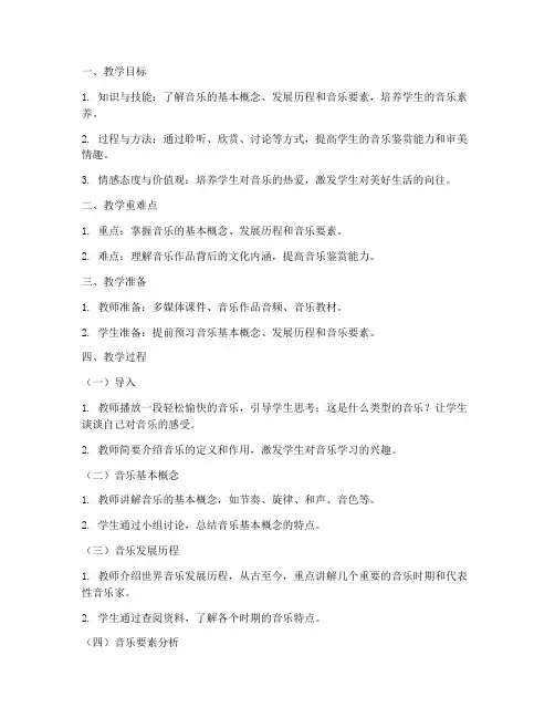 中学音乐导论教案模板范文
