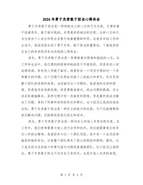 2024年勇于负责敢于担当心得体会(2篇)