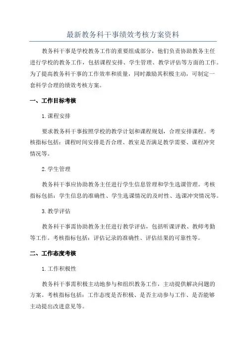 最新教务科干事绩效考核方案资料