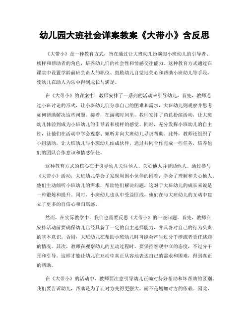 幼儿园大班社会详案教案《大带小》含反思