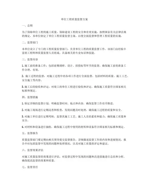 单位工程质量监督方案
