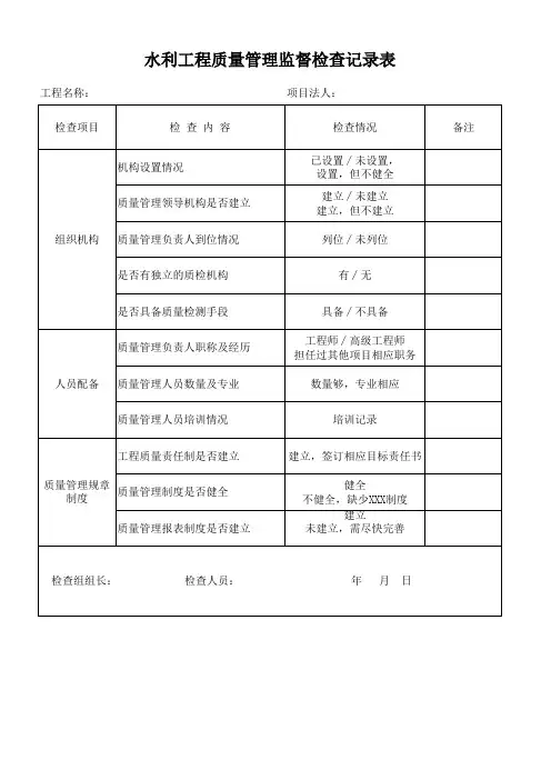 水利质量监督检查表