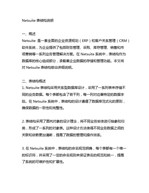 netsuite 表结构说明