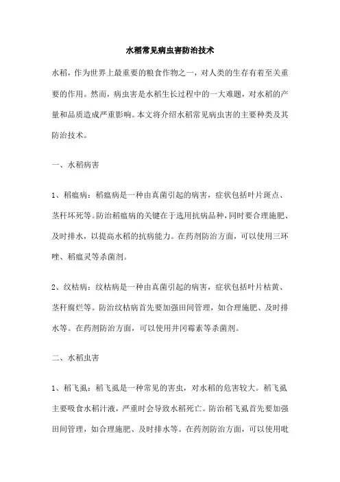 水稻常见病虫害防治技术