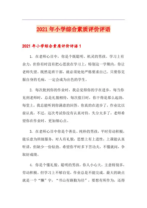 2021年小学综合素质评价评语