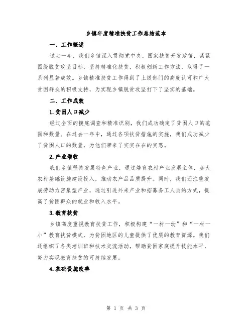 乡镇年度精准扶贫工作总结范本