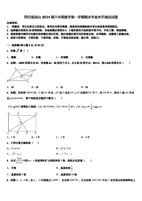 四川省凉山2024届八年级数学第一学期期末学业水平测试试题含解析