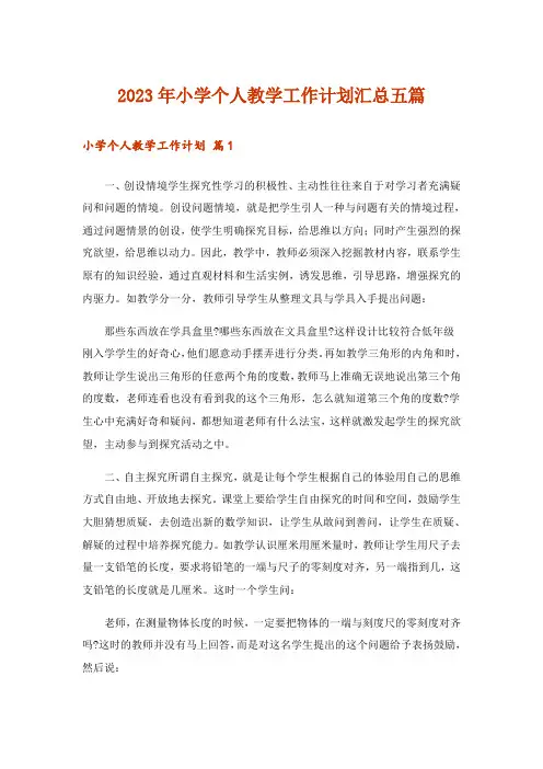 2023年小学个人教学工作计划汇总五篇
