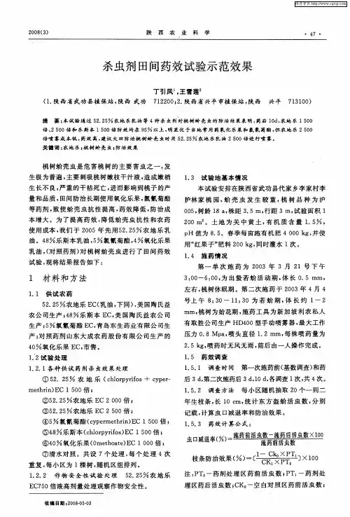 杀虫剂田间药效试验示范效果